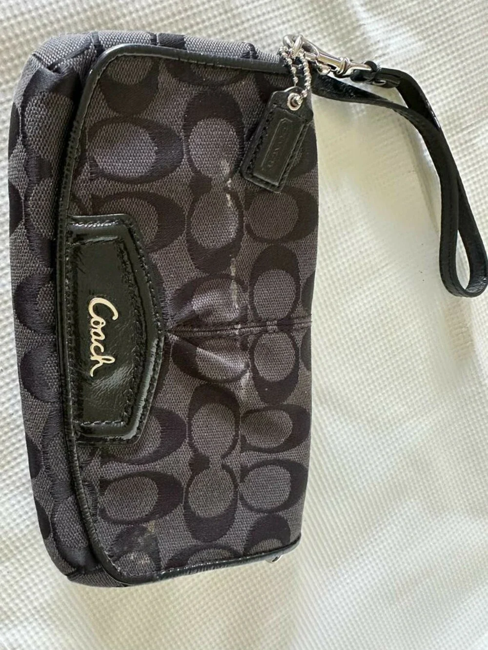 COACH RARE-VINTAGE Ashley Women's Black CC Canvas Flap & Snap Clutch Wristlet